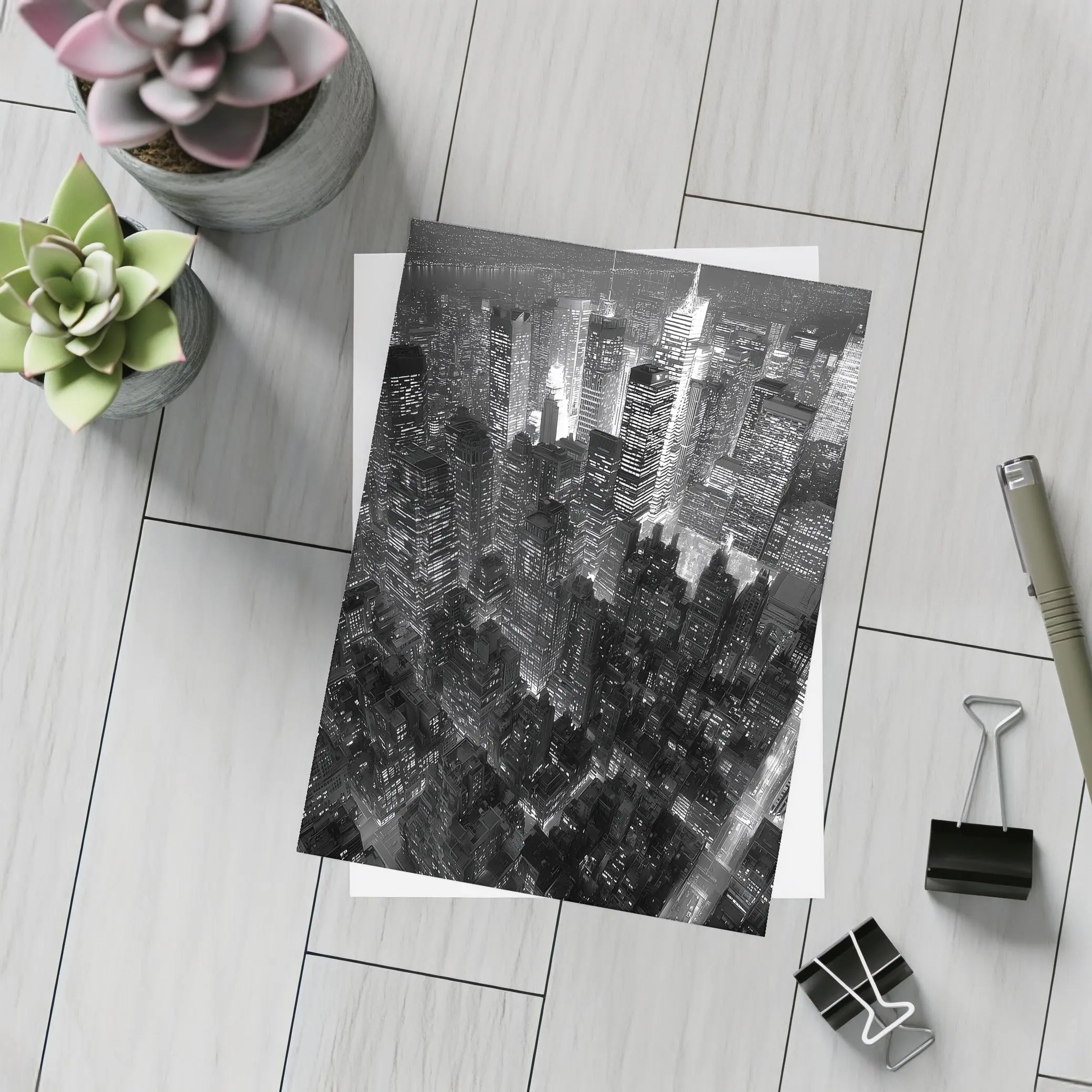 New York City Skyline Aerial Night View – Postcards