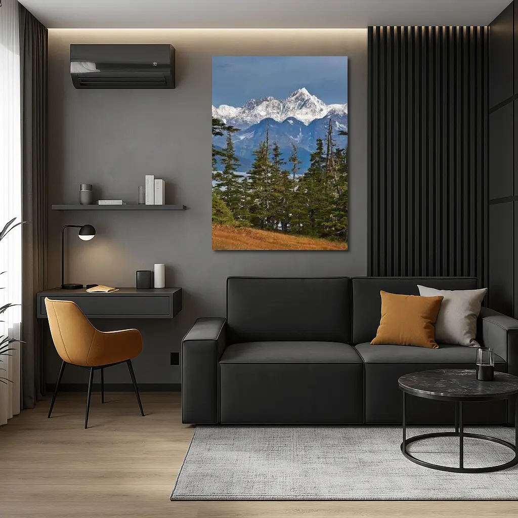Snow Capped Alaska Mountain Peak Spruce Forest – Wall Art
