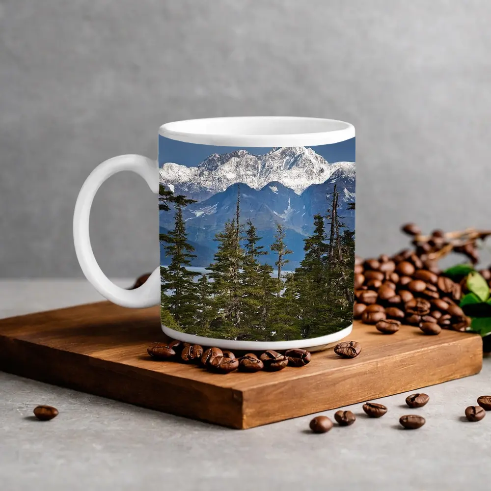 Snow Capped Alaska Mountain Peak Spruce Forest – Mugs