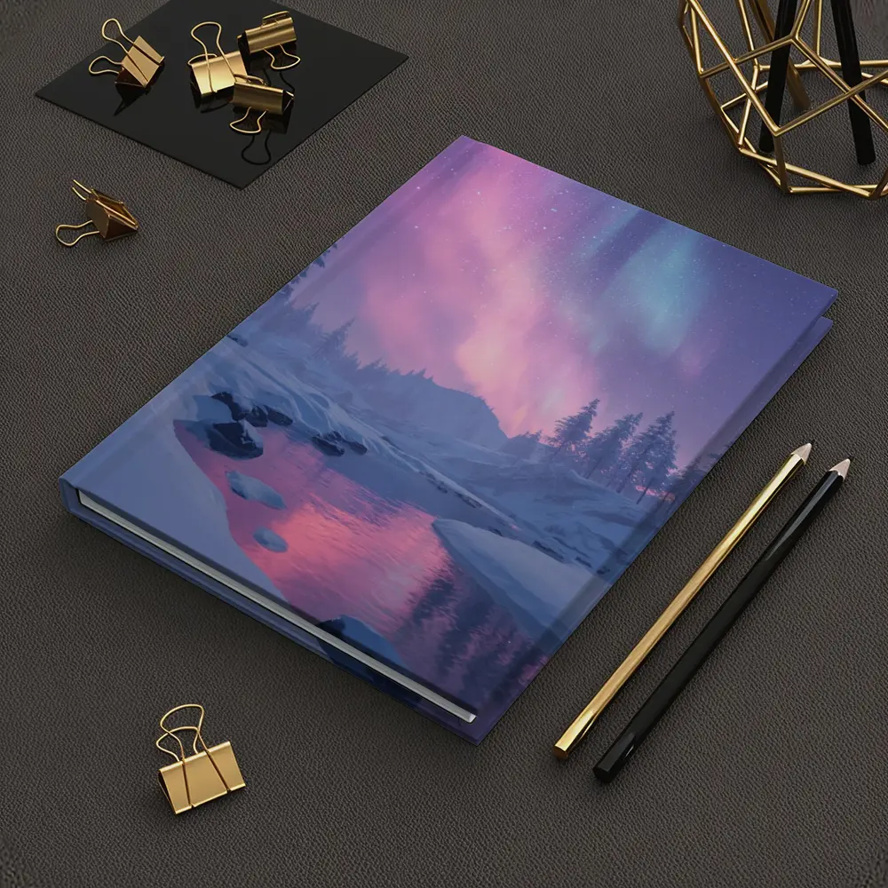 Northern Lights Over Snowy Winter River – Notebooks