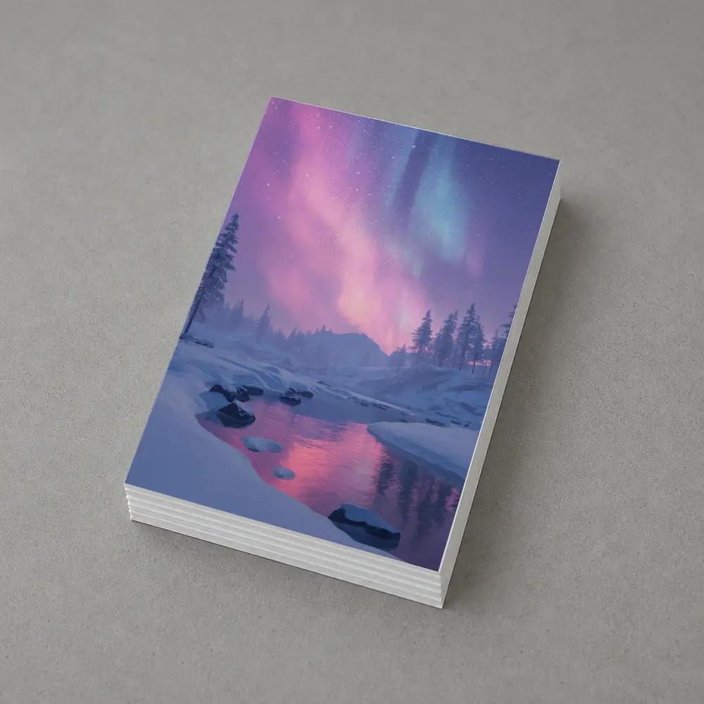 Northern Lights Over Snowy Winter River – Postcards