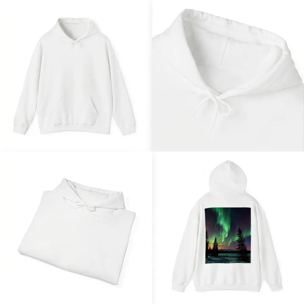 Aurora Borealis Over Snowy Winter Forest – Hoodies