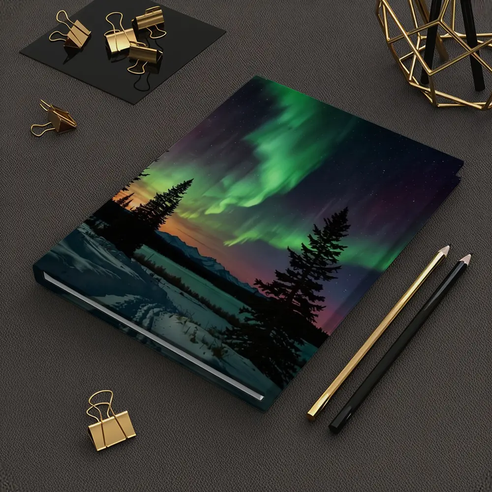 Aurora Borealis Over Snowy Winter Forest – Notebooks