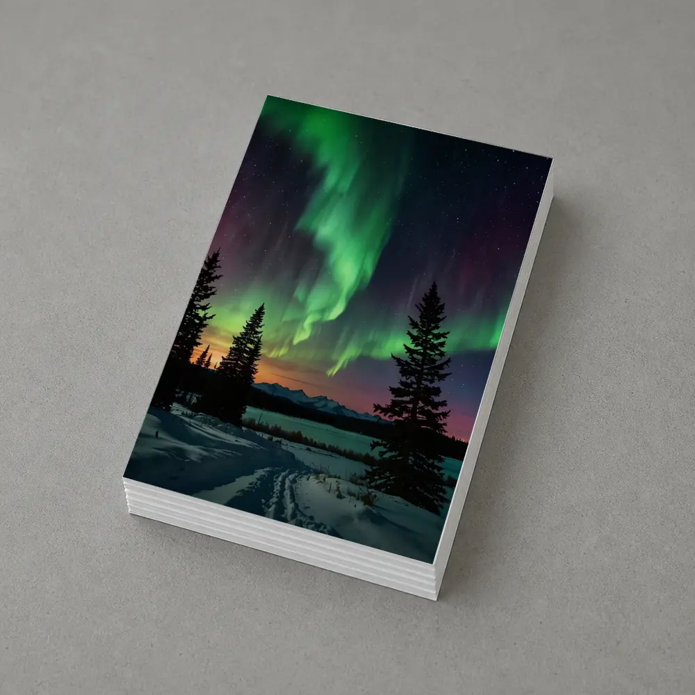 Aurora Borealis Over Snowy Winter Forest – Postcards