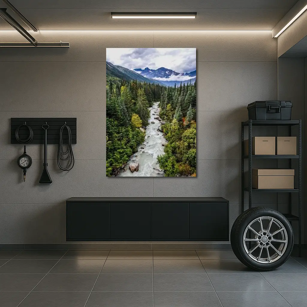 Rocky Mountain River Through Pine Forest – Wall Art