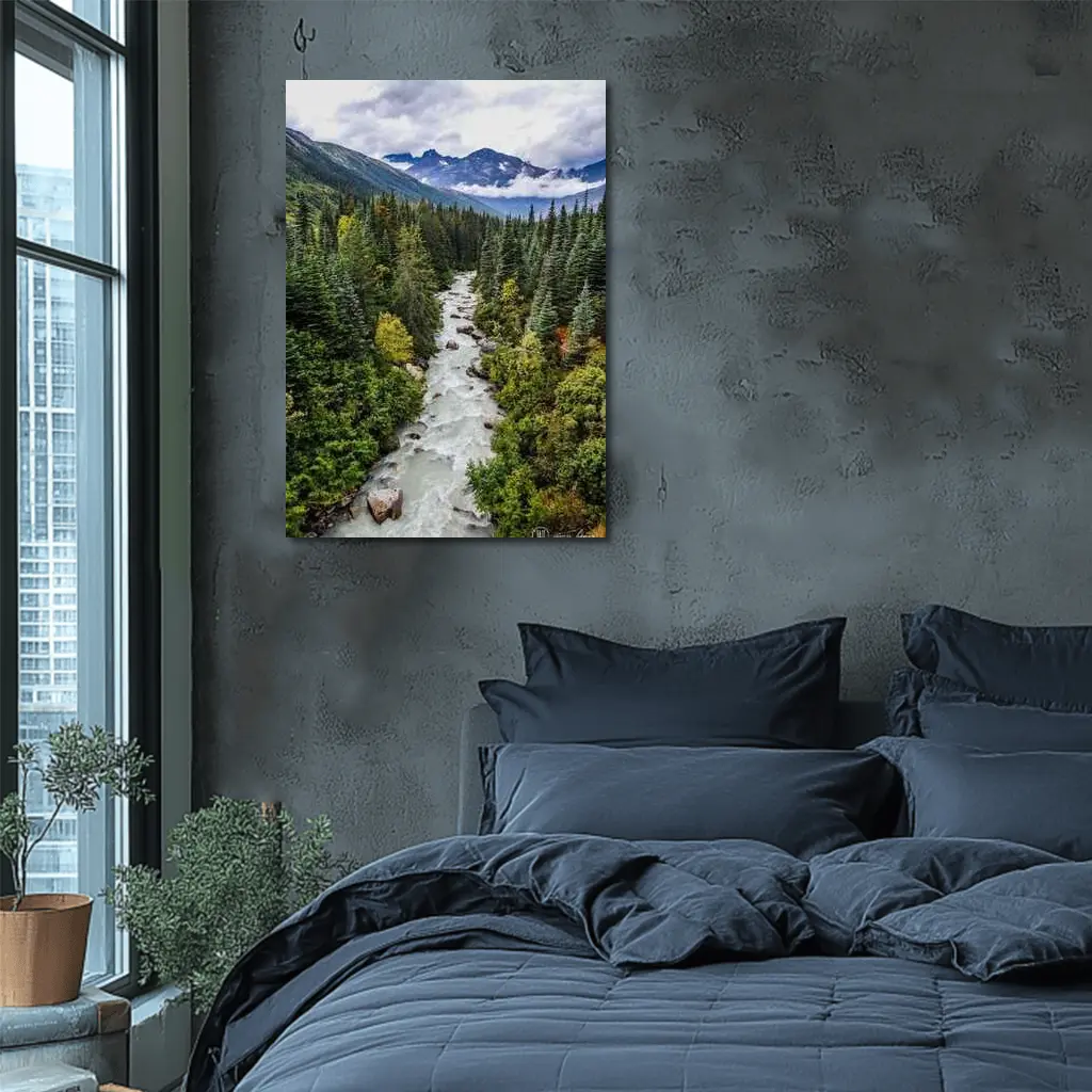 Rocky Mountain River Through Pine Forest – Wall Art