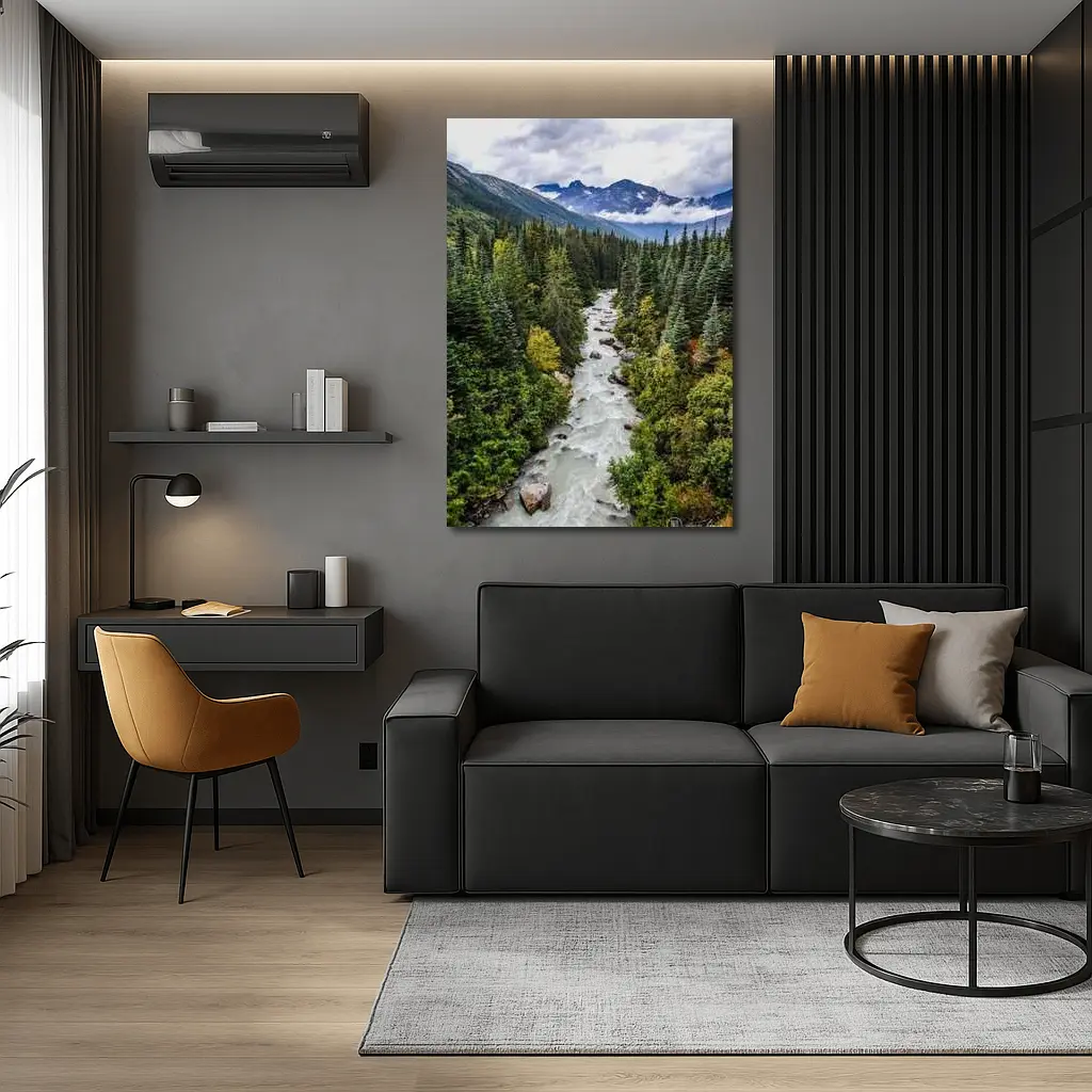 Rocky Mountain River Through Pine Forest – Wall Art