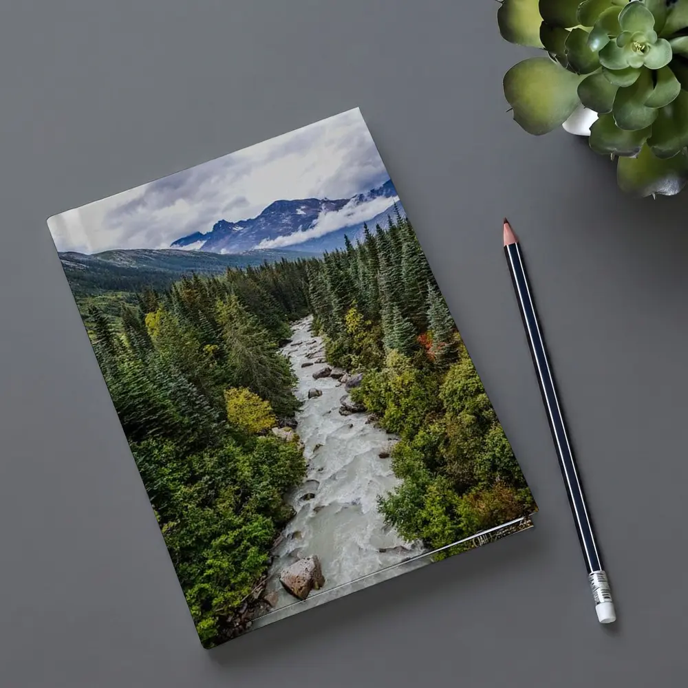 Rocky Mountain River Through Pine Forest – Notebooks