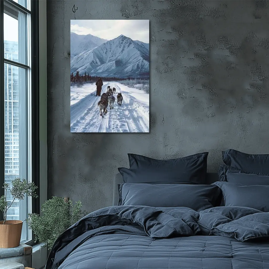 Husky Sled Dog Team Snowy Mountain Trail – Wall Art