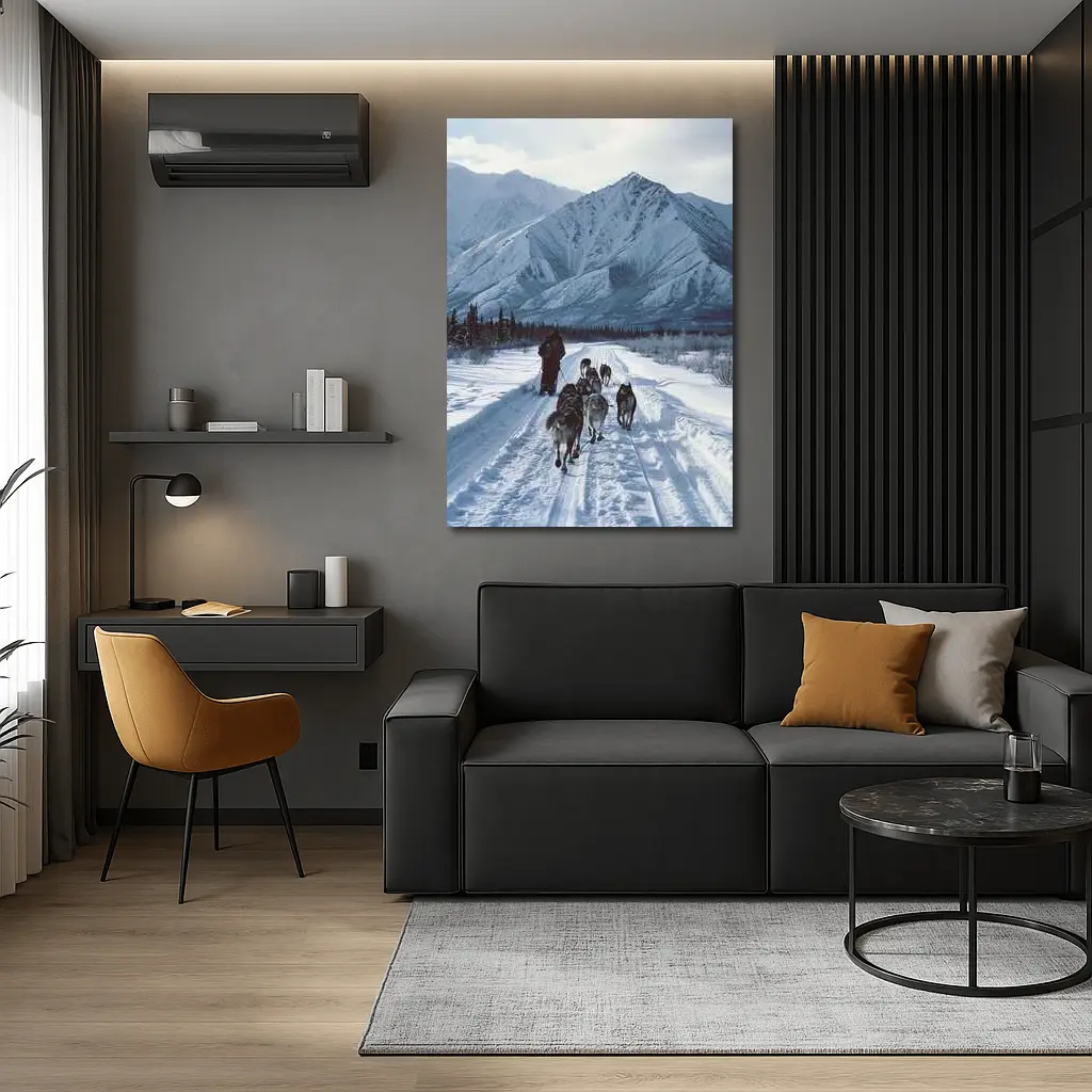 Husky Sled Dog Team Snowy Mountain Trail – Wall Art