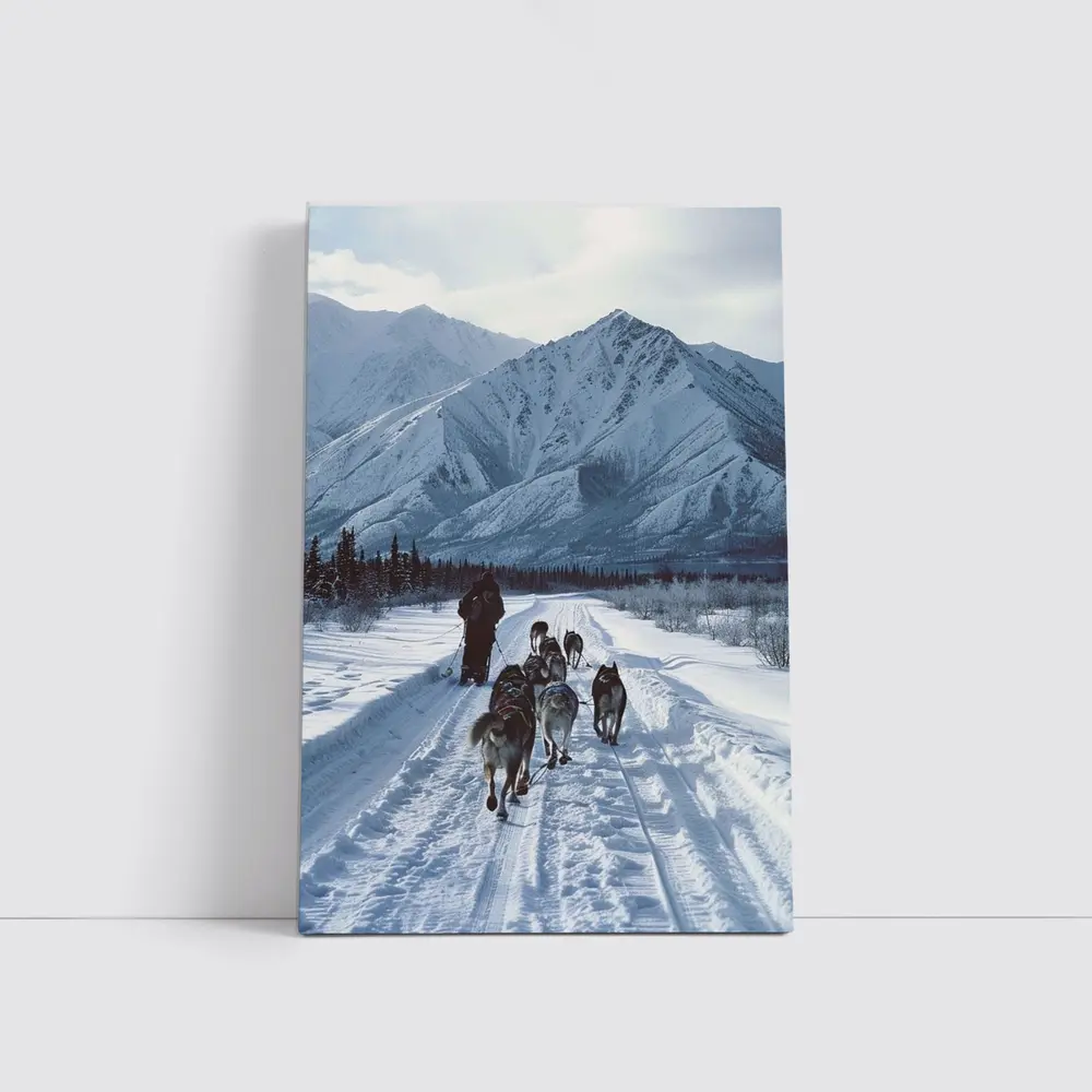 Husky Sled Dog Team Snowy Mountain Trail – Wall Art