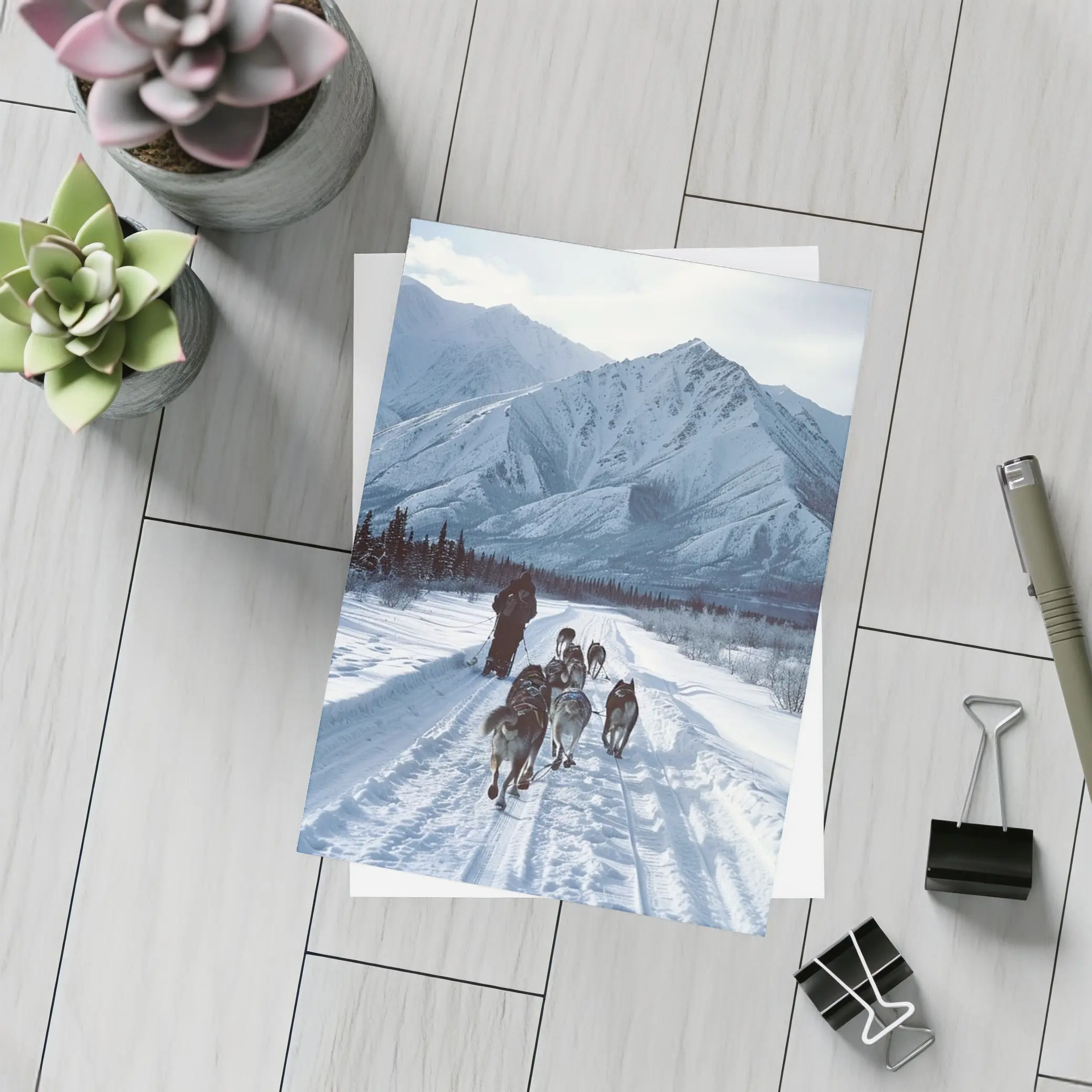 Husky Sled Dog Team Snowy Mountain Trail – Postcards