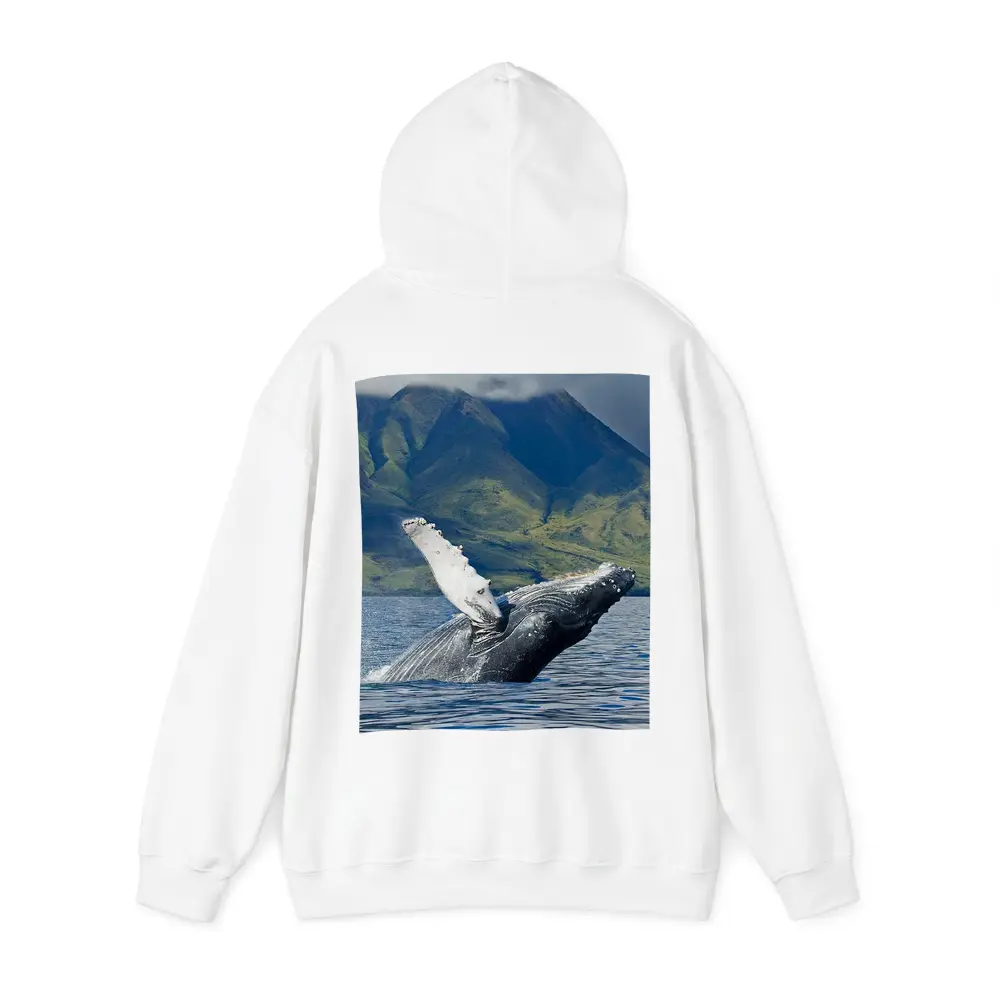 Humpback Whale Breaching Ocean Mountain Backdrop – Hoodies