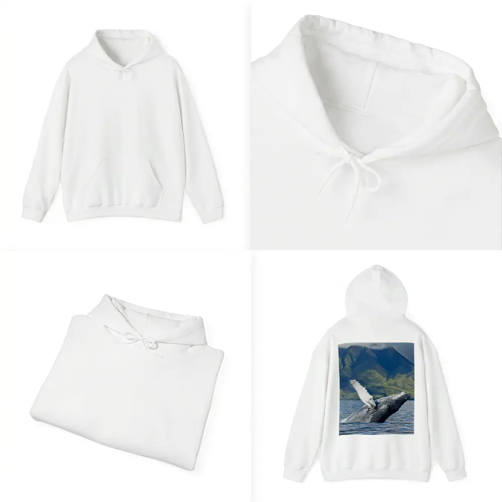 Humpback Whale Breaching Ocean Mountain Backdrop – Hoodies