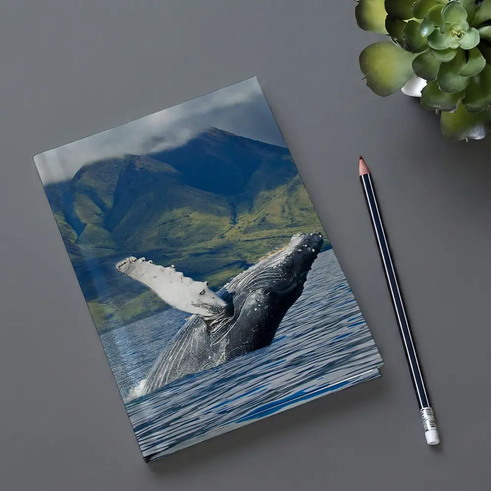 Humpback Whale Breaching Ocean Mountain Backdrop – Notebooks