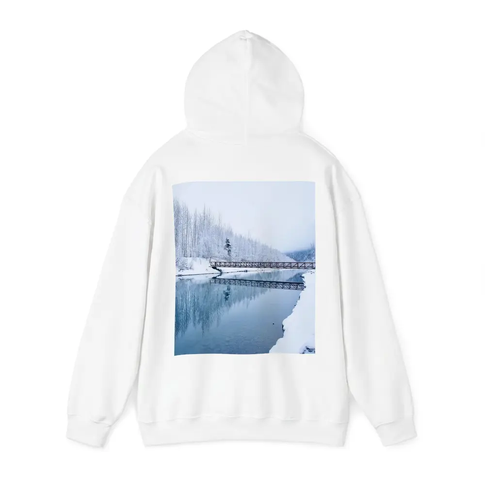 Snowy River Bridge Winter Forest Reflection – Hoodies