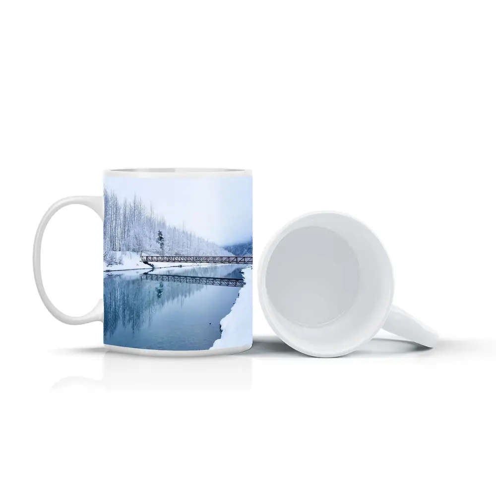 Snowy River Bridge Winter Forest Reflection – Mugs