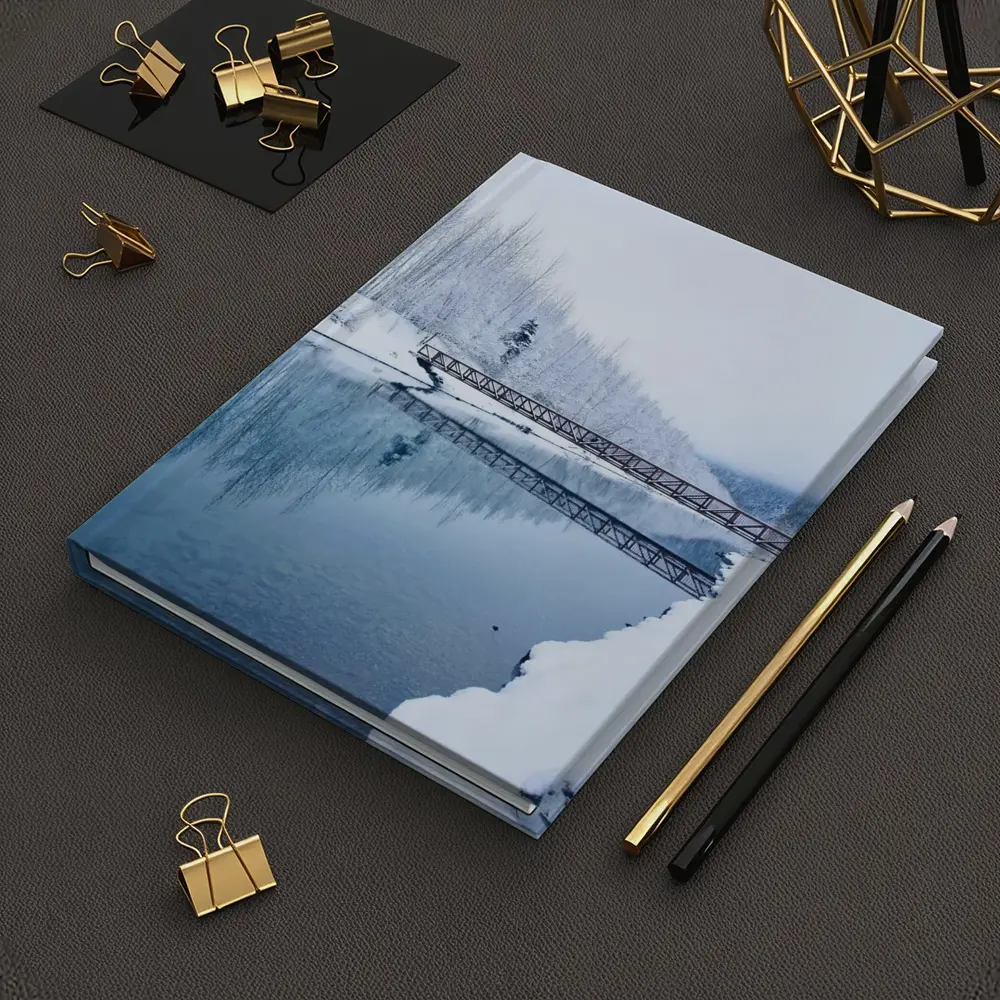 Snowy River Bridge Winter Forest Reflection – Notebooks