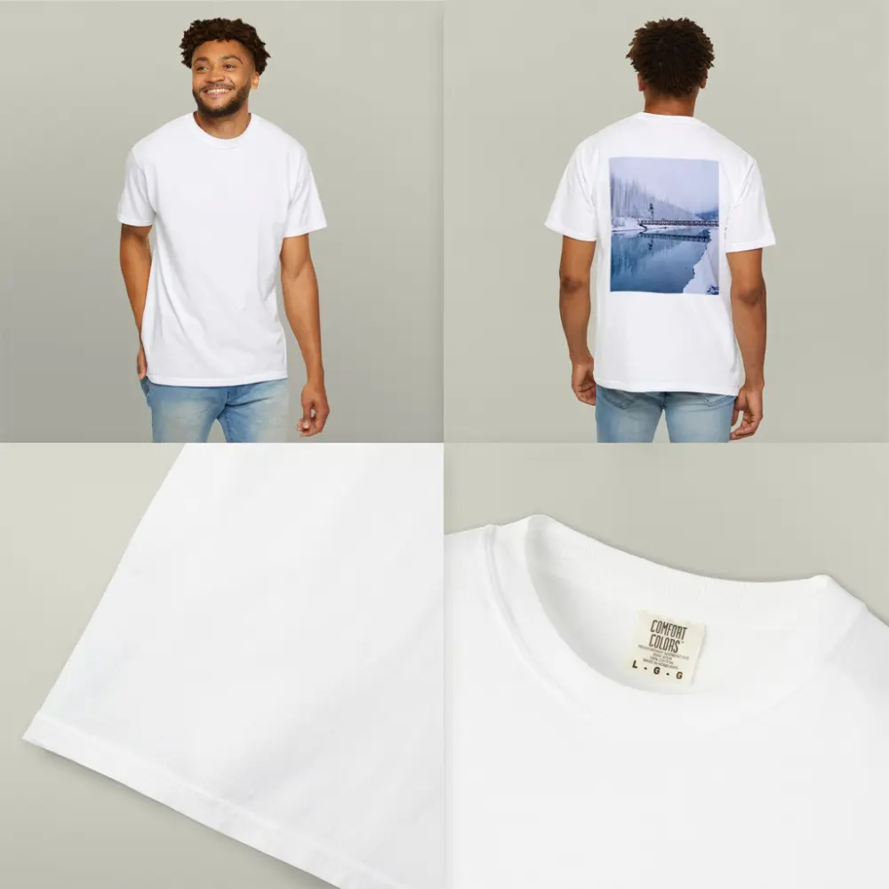 Snowy River Bridge Winter Forest Reflection – T-Shirts