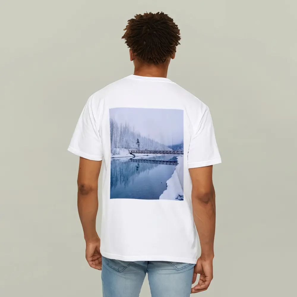 Snowy River Bridge Winter Forest Reflection – T-Shirts