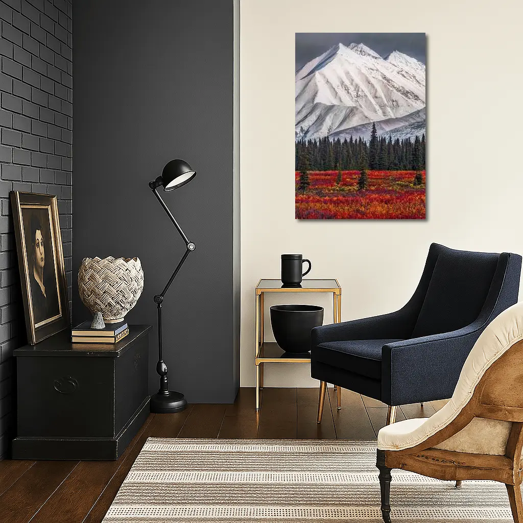 Snow Capped Mountain Autumn Tundra Forest – Wall Art