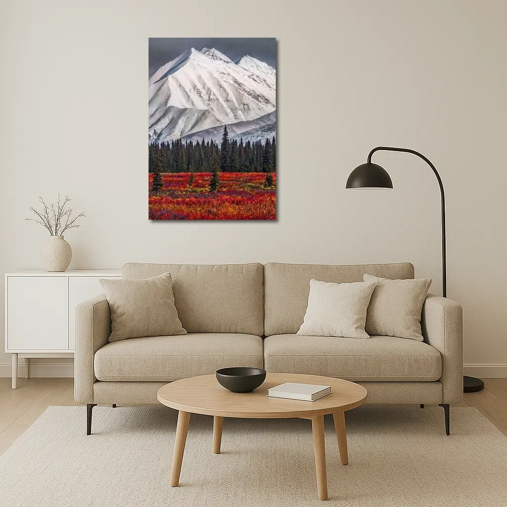 Snow Capped Mountain Autumn Tundra Forest – Wall Art