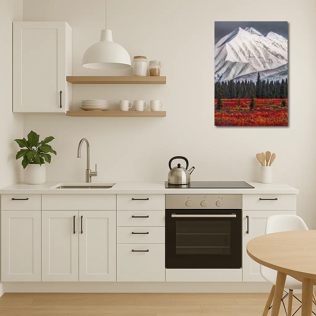 Snow Capped Mountain Autumn Tundra Forest – Wall Art