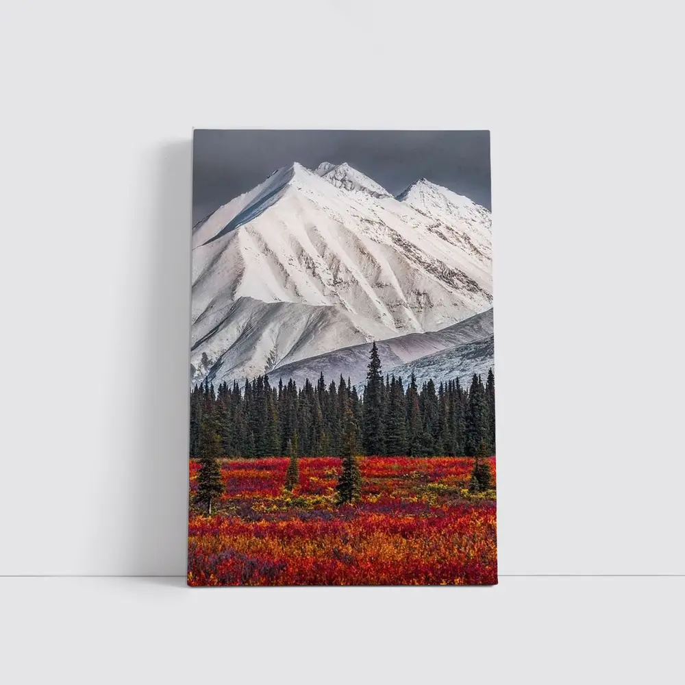 Snow Capped Mountain Autumn Tundra Forest – Wall Art