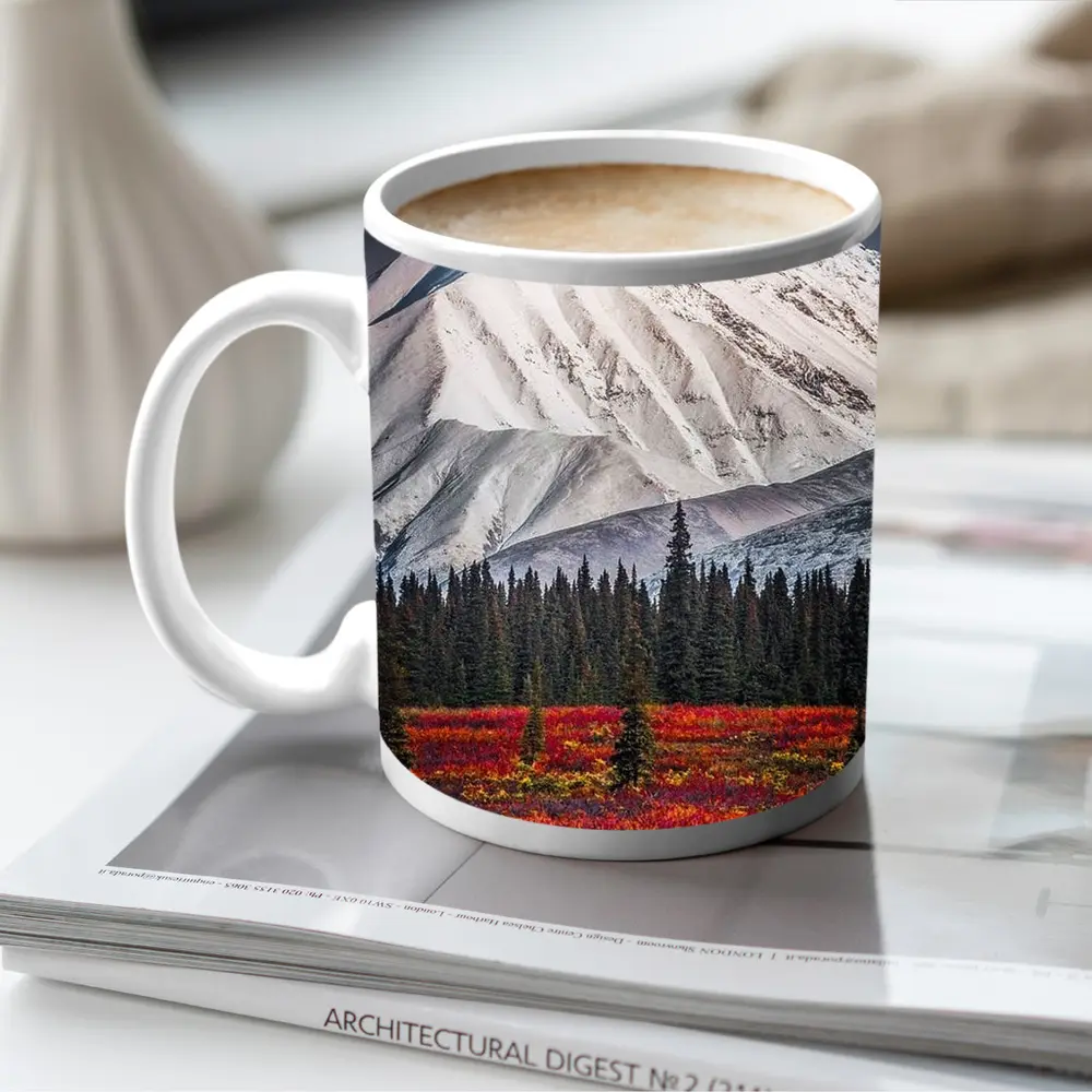 Snow Capped Mountain Autumn Tundra Forest – Mugs