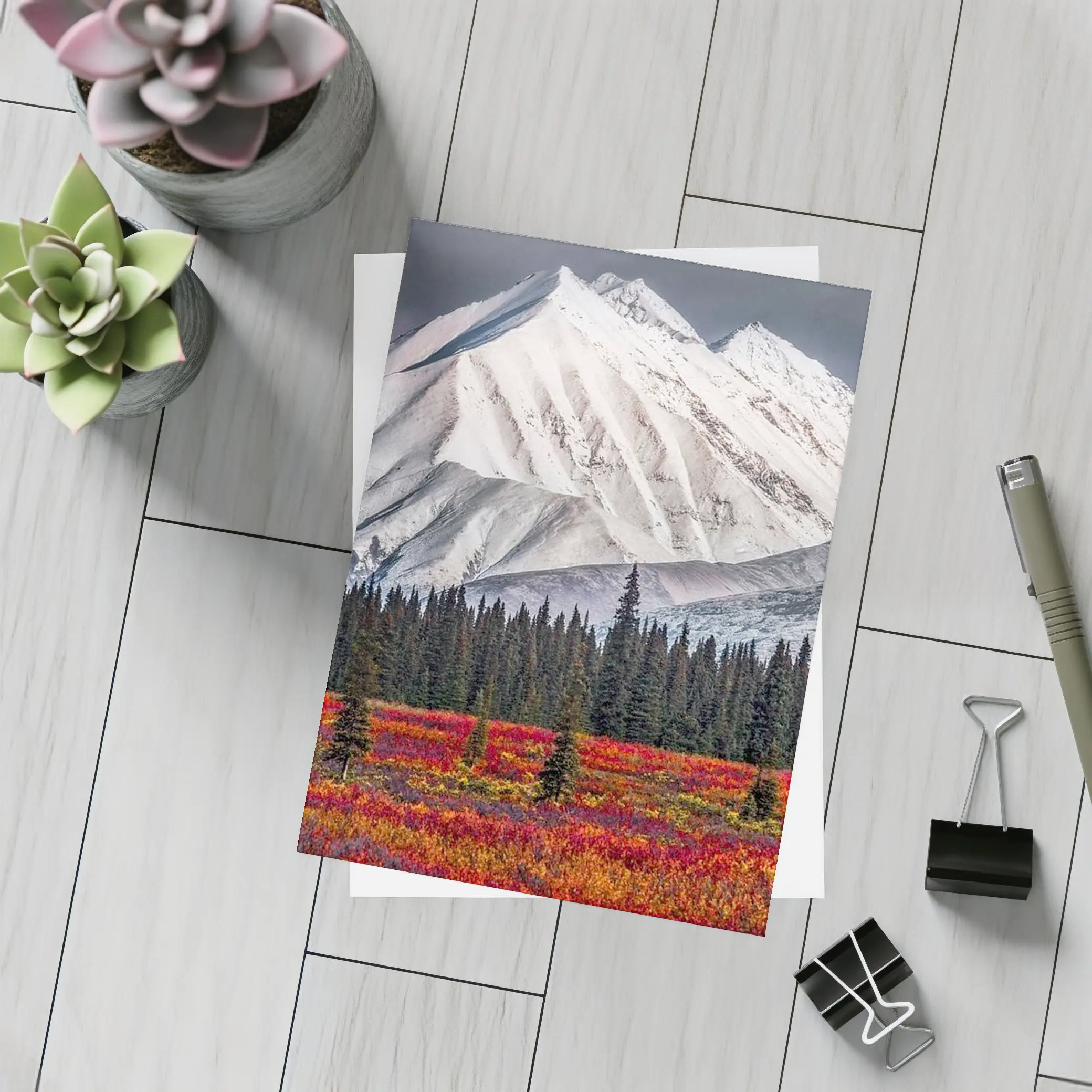 Snow Capped Mountain Autumn Tundra Forest – Postcards
