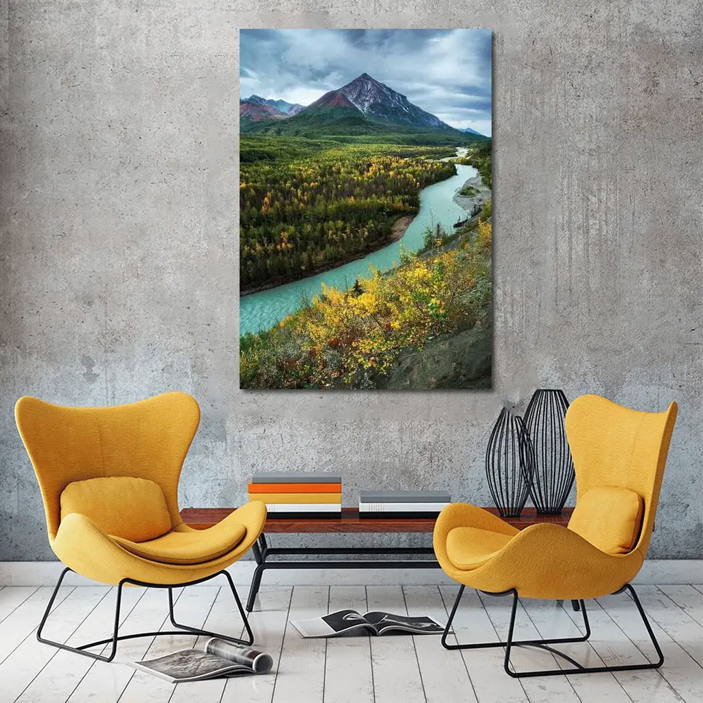 Turquoise River Valley Autumn Mountain Alaska – Wall Art