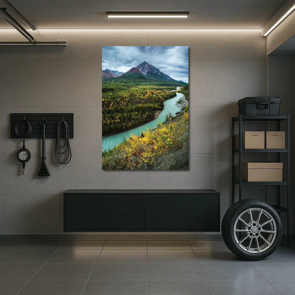 Turquoise River Valley Autumn Mountain Alaska – Wall Art