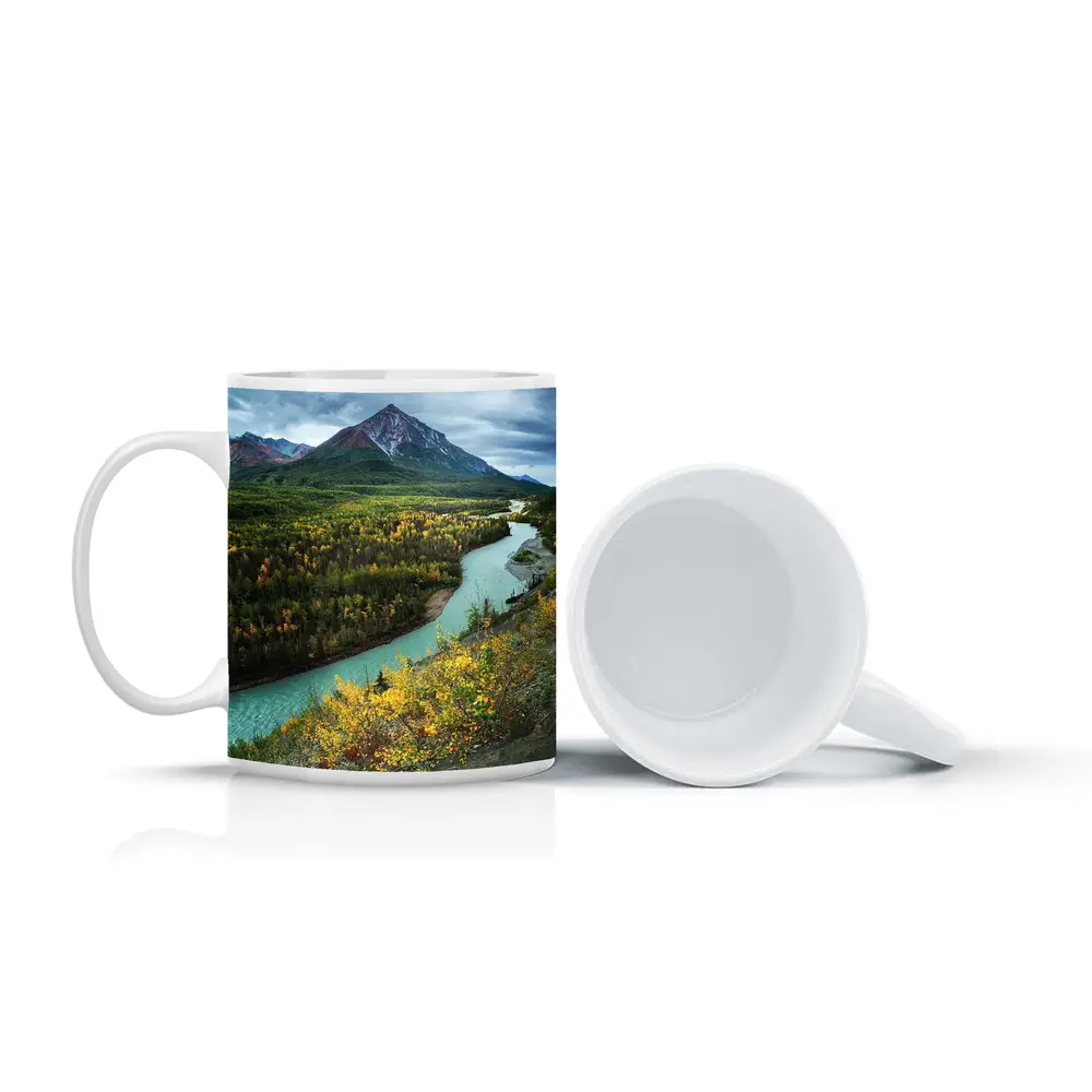 Turquoise River Valley Autumn Mountain Alaska – Mugs