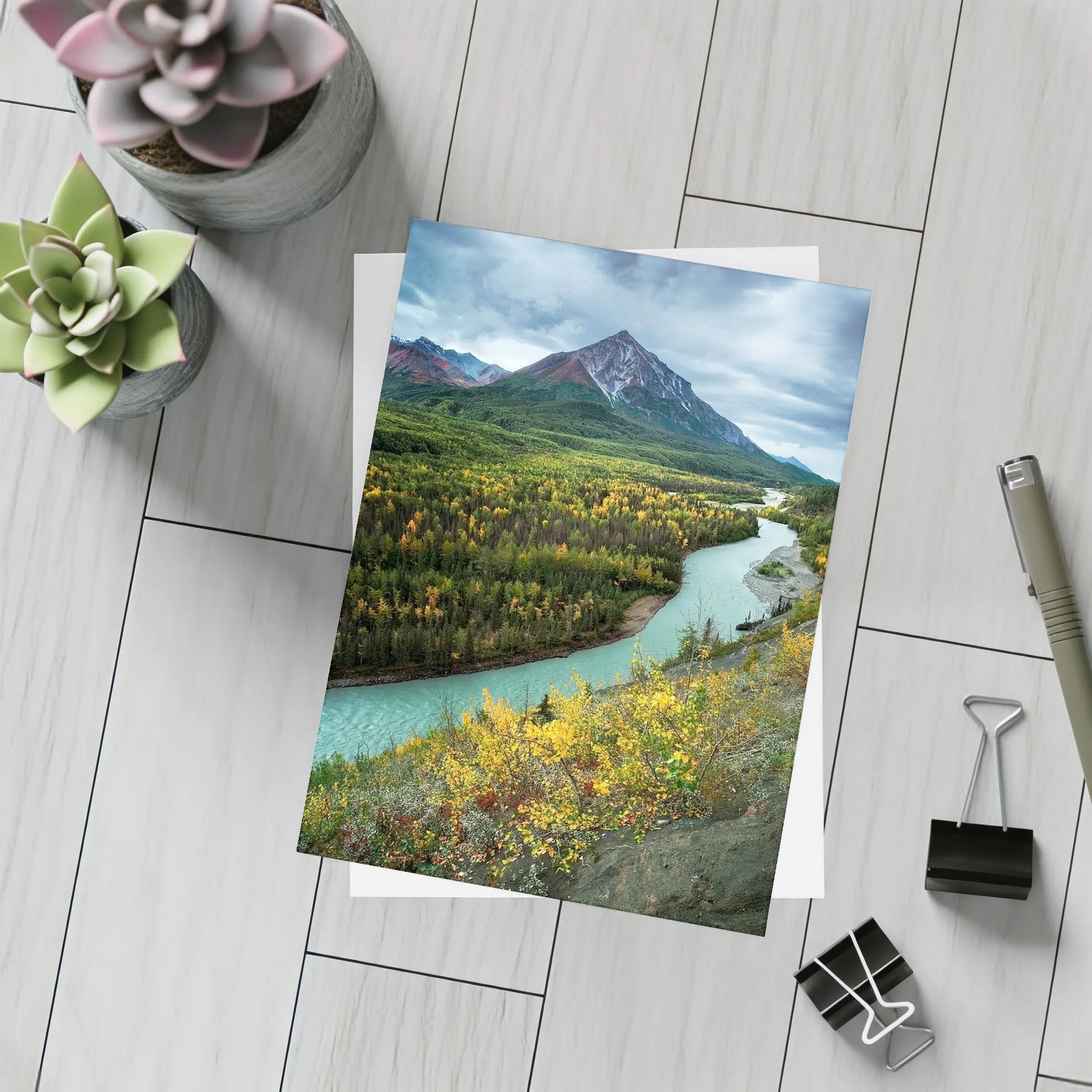 Turquoise River Valley Autumn Mountain Alaska – Postcards