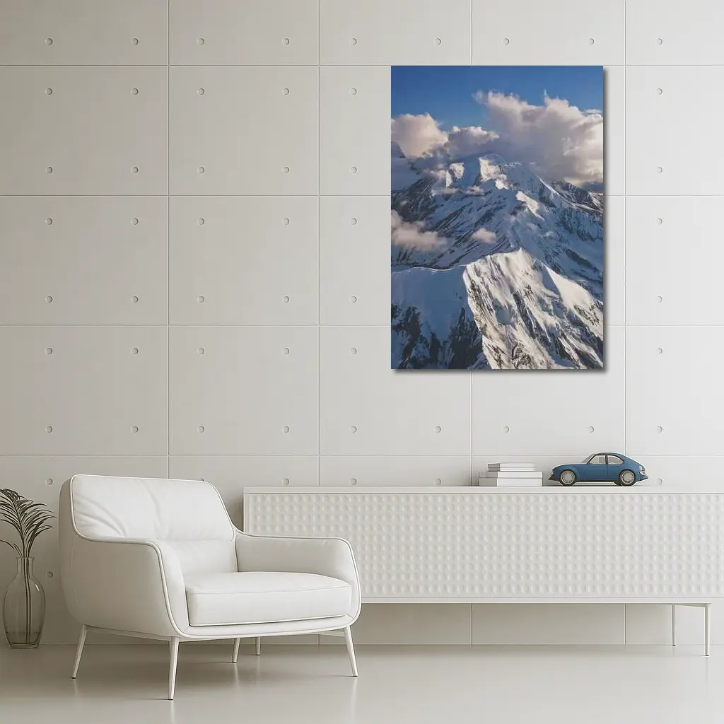 Snow Covered Mountain Peaks Blue Sky – Wall Art