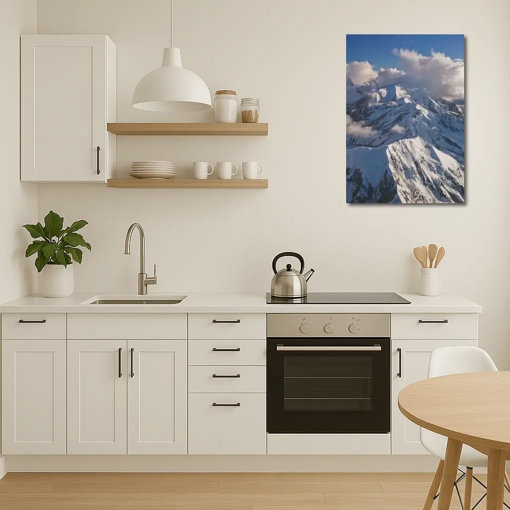 Snow Covered Mountain Peaks Blue Sky – Wall Art