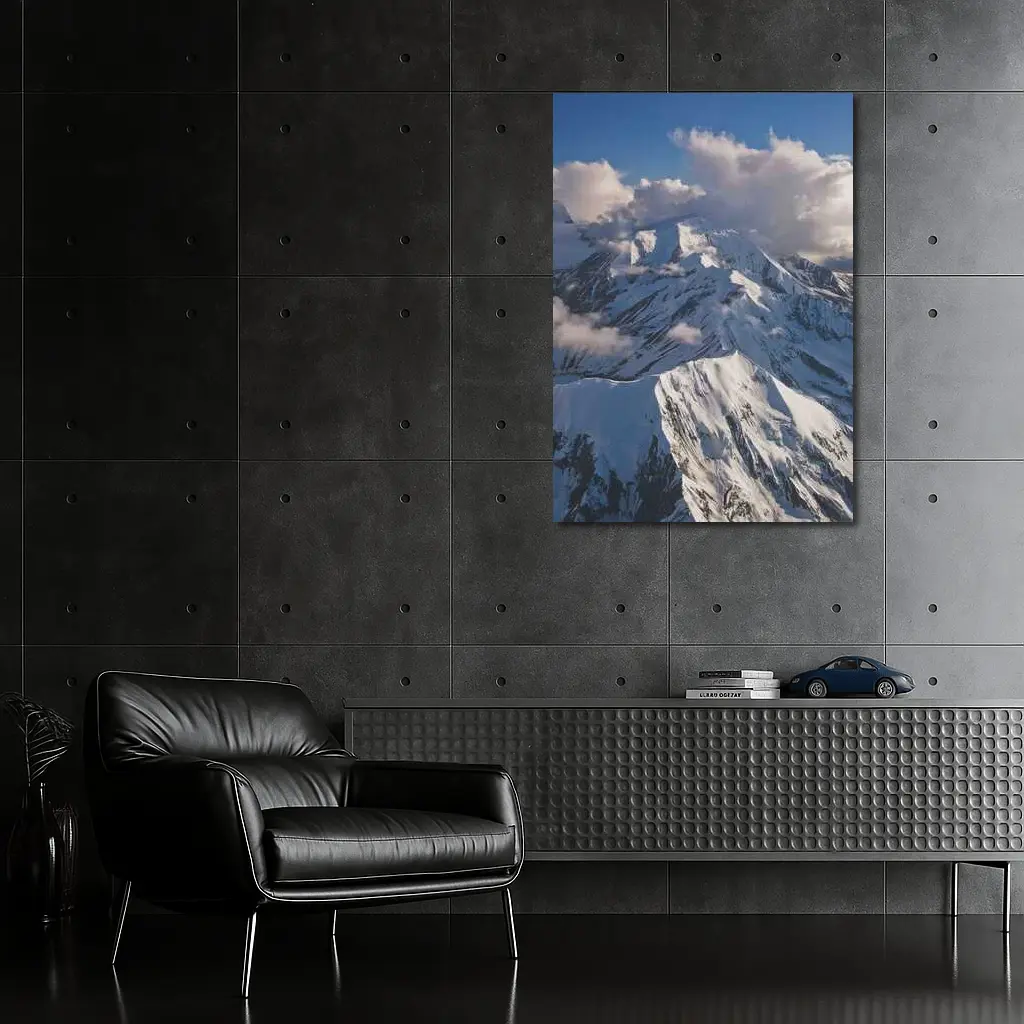Snow Covered Mountain Peaks Blue Sky – Wall Art