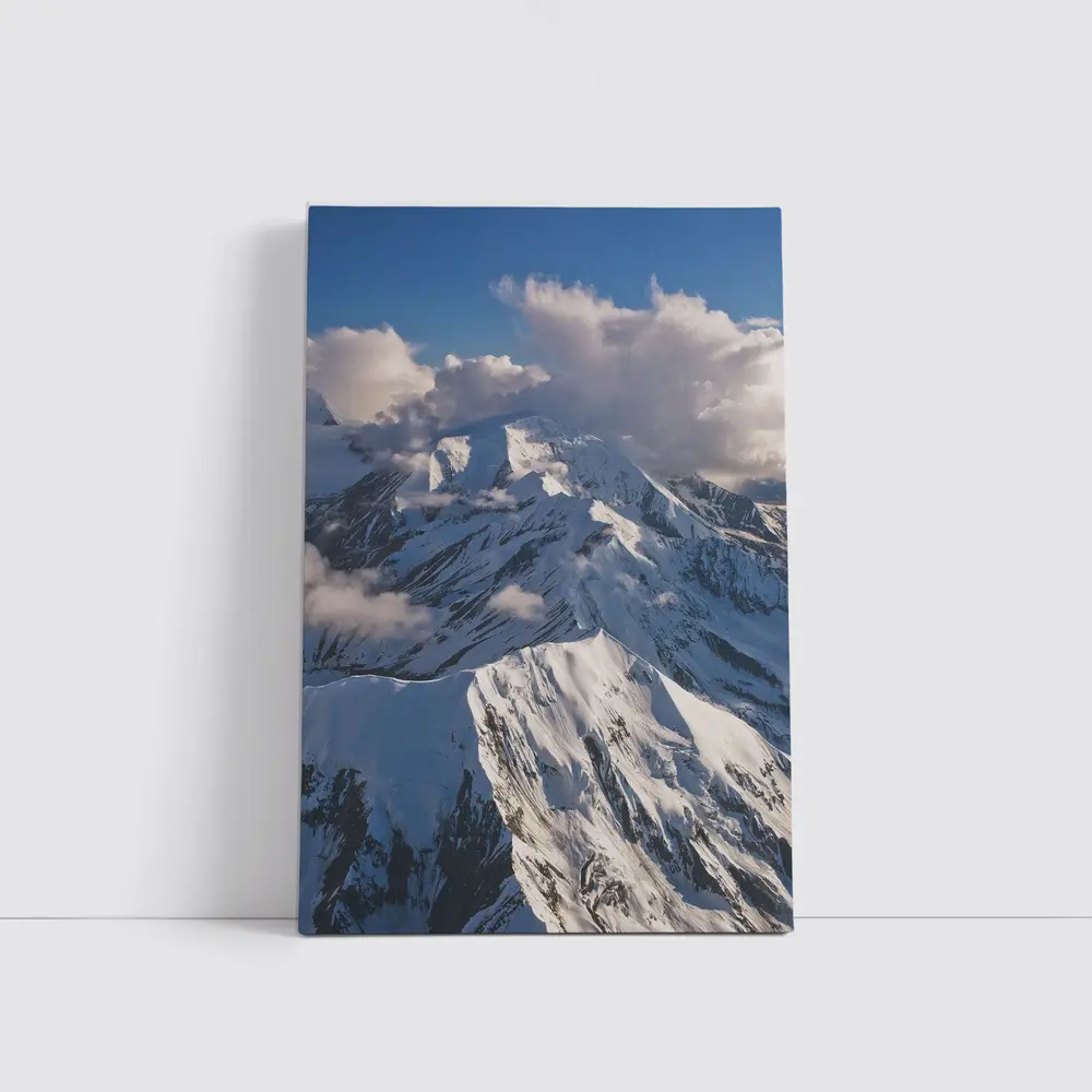 Snow Covered Mountain Peaks Blue Sky – Wall Art