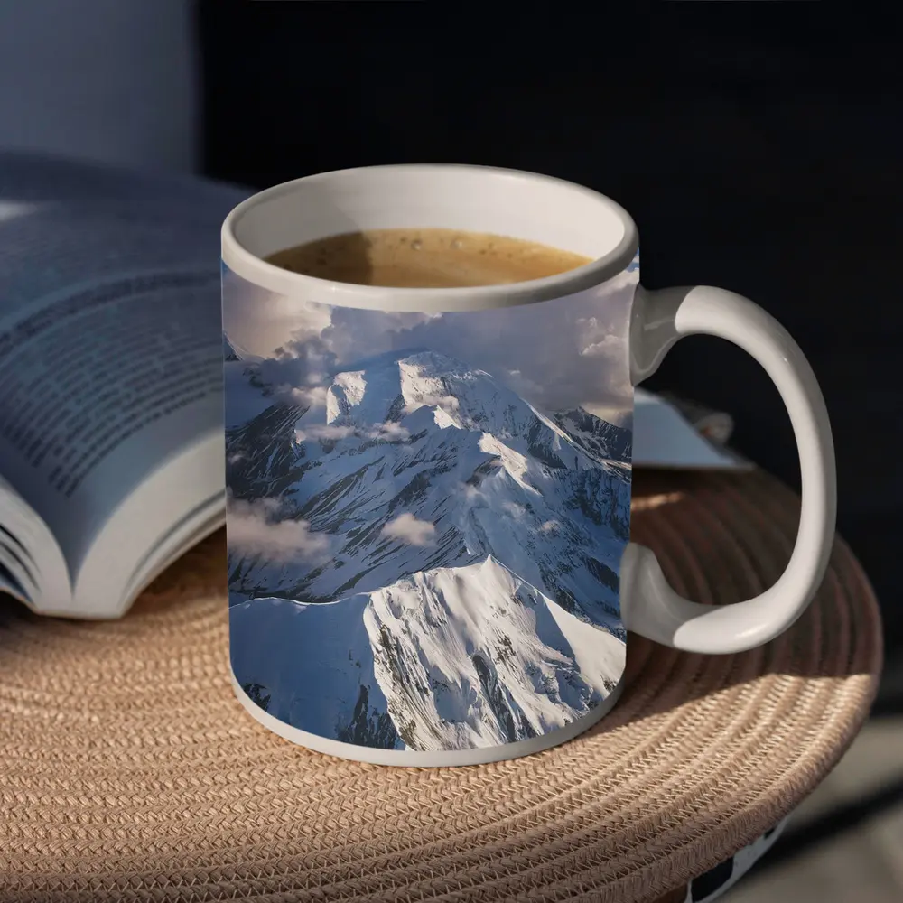 Snow Covered Mountain Peaks Blue Sky – Mugs