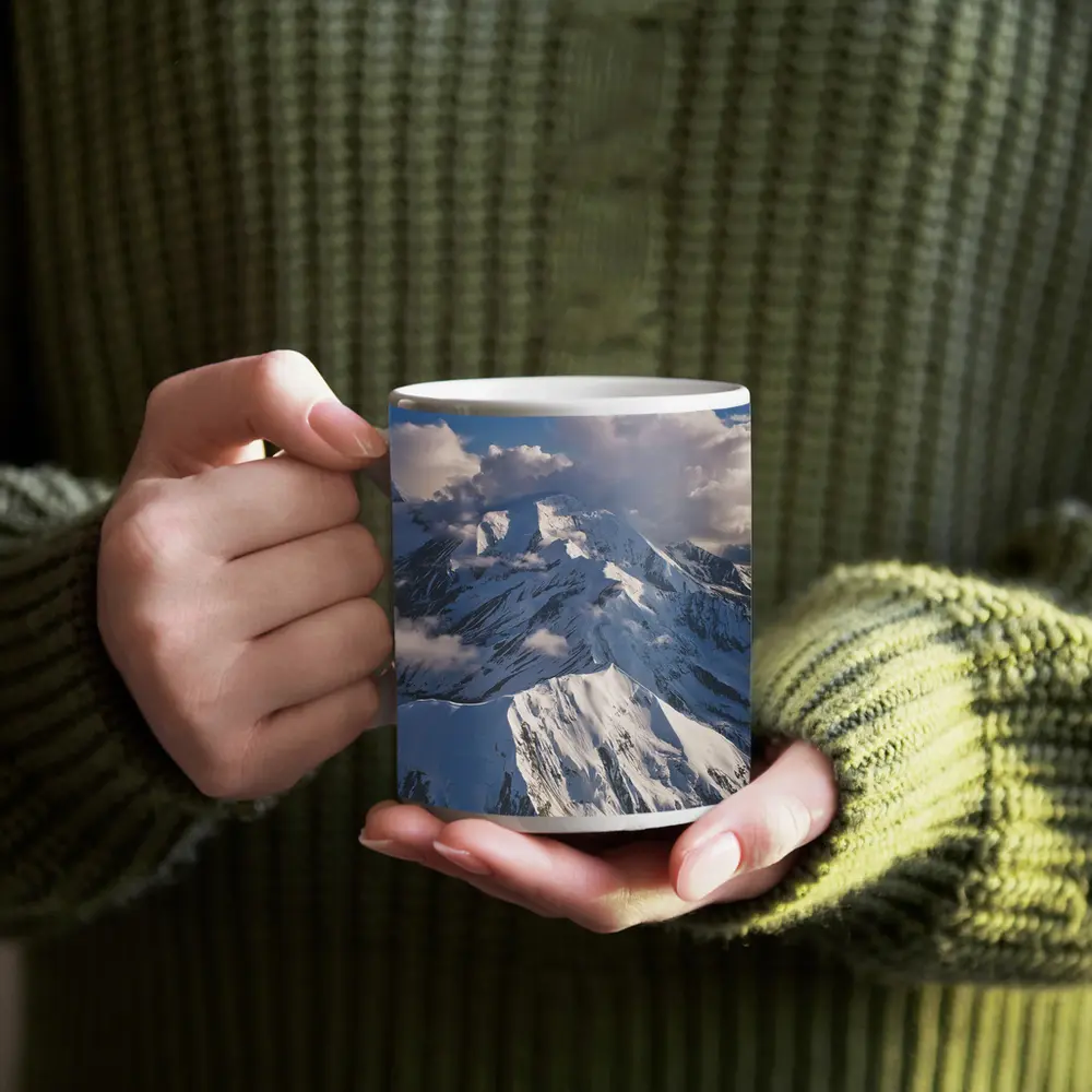 Snow Covered Mountain Peaks Blue Sky – Mugs