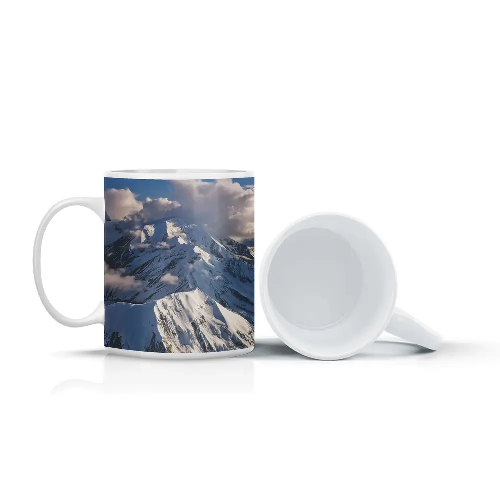 Snow Covered Mountain Peaks Blue Sky – Mugs