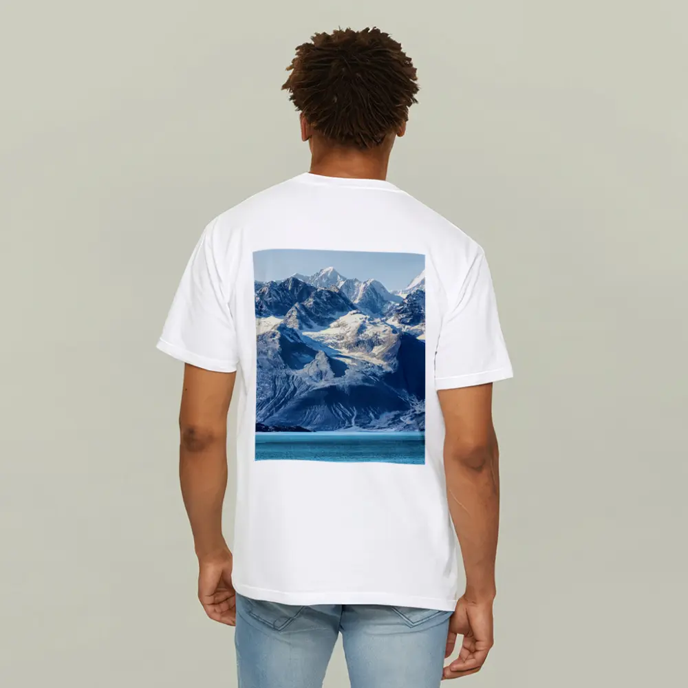 Snow Capped Mountains Over Turquoise Glacial Lake – T-Shirts