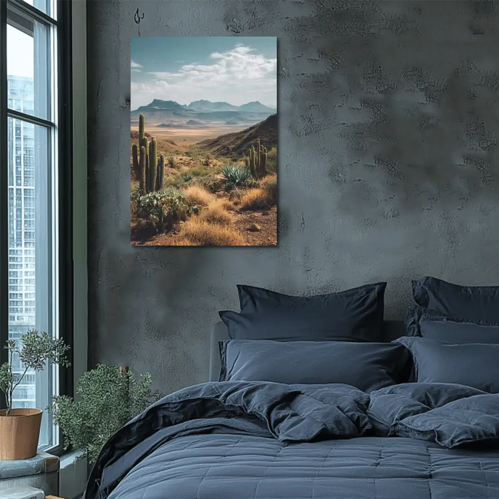 Desert Cactus Landscape With Mountain Views – Wall Art