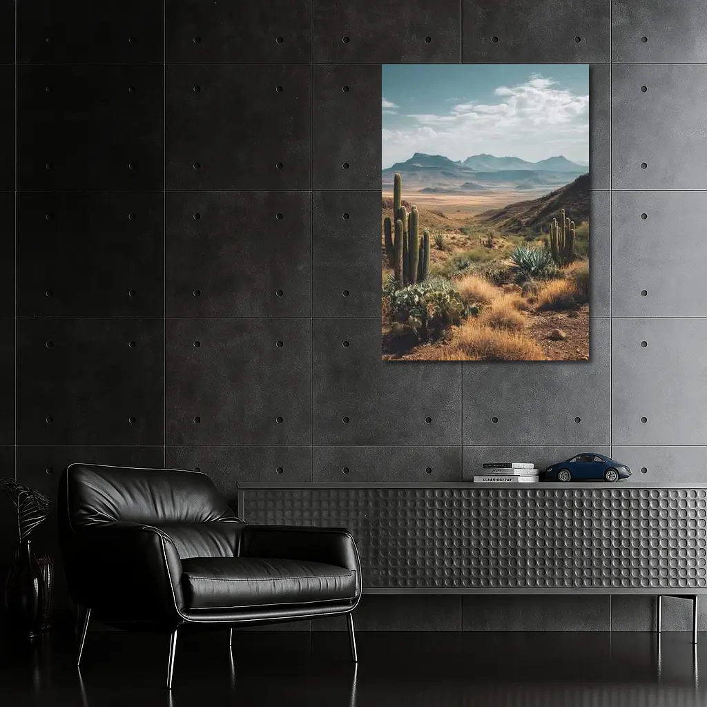 Desert Cactus Landscape With Mountain Views – Wall Art