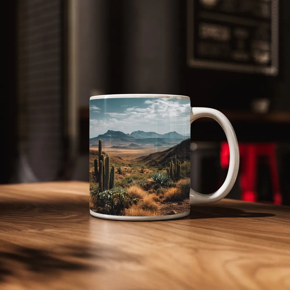 Desert Cactus Landscape With Mountain Views – Mugs