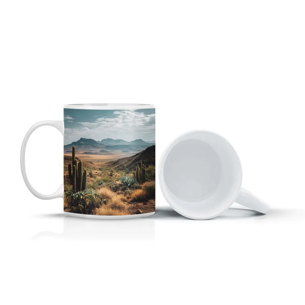 Desert Cactus Landscape With Mountain Views – Mugs