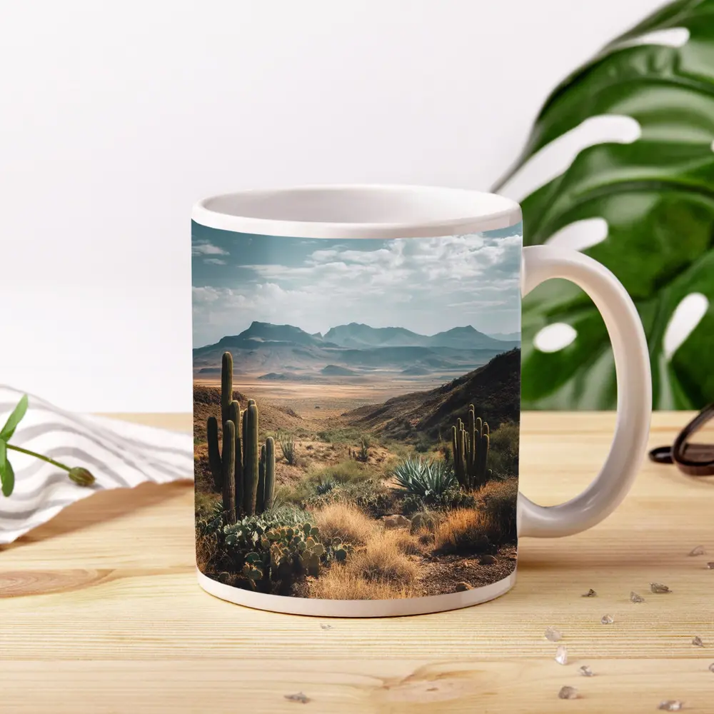 Desert Cactus Landscape With Mountain Views – Mugs