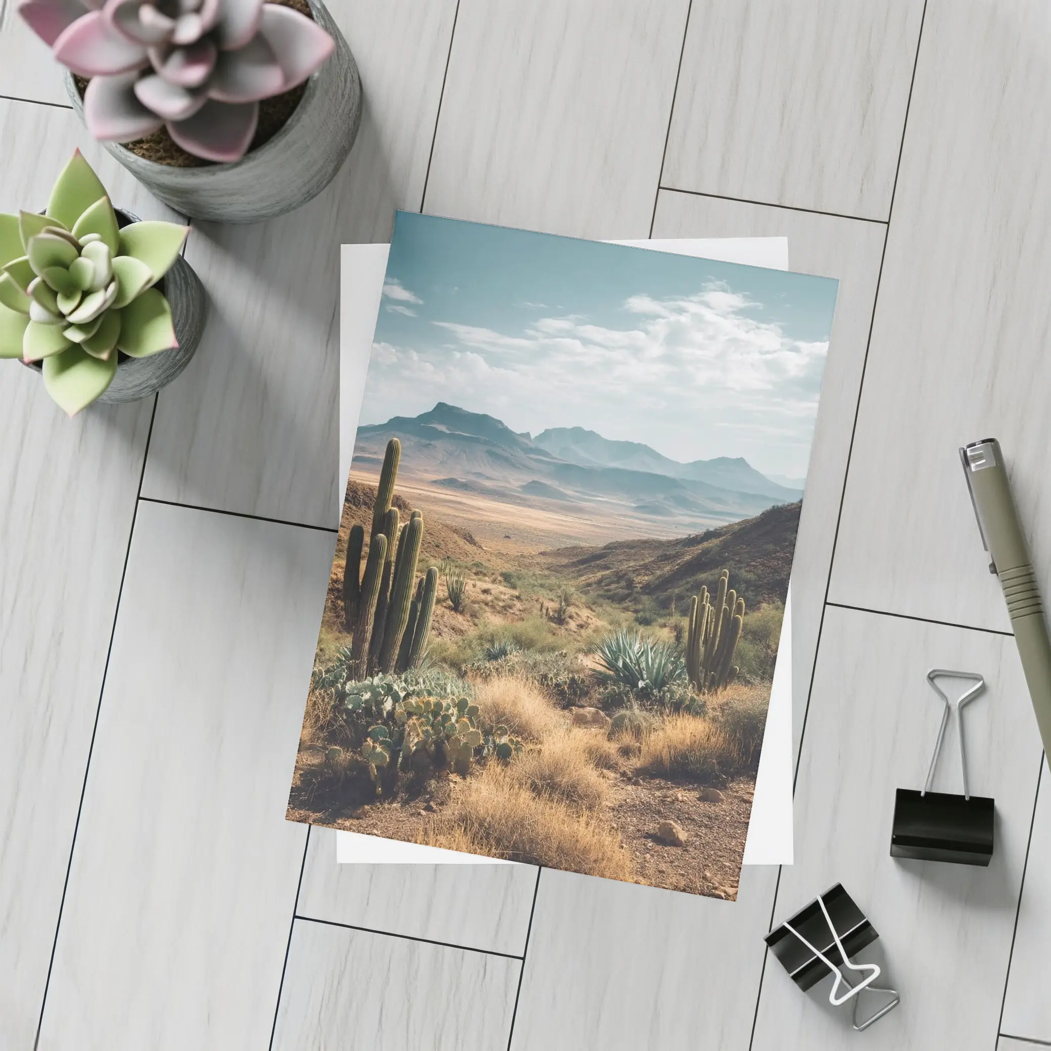 Desert Cactus Landscape With Mountain Views – Postcards