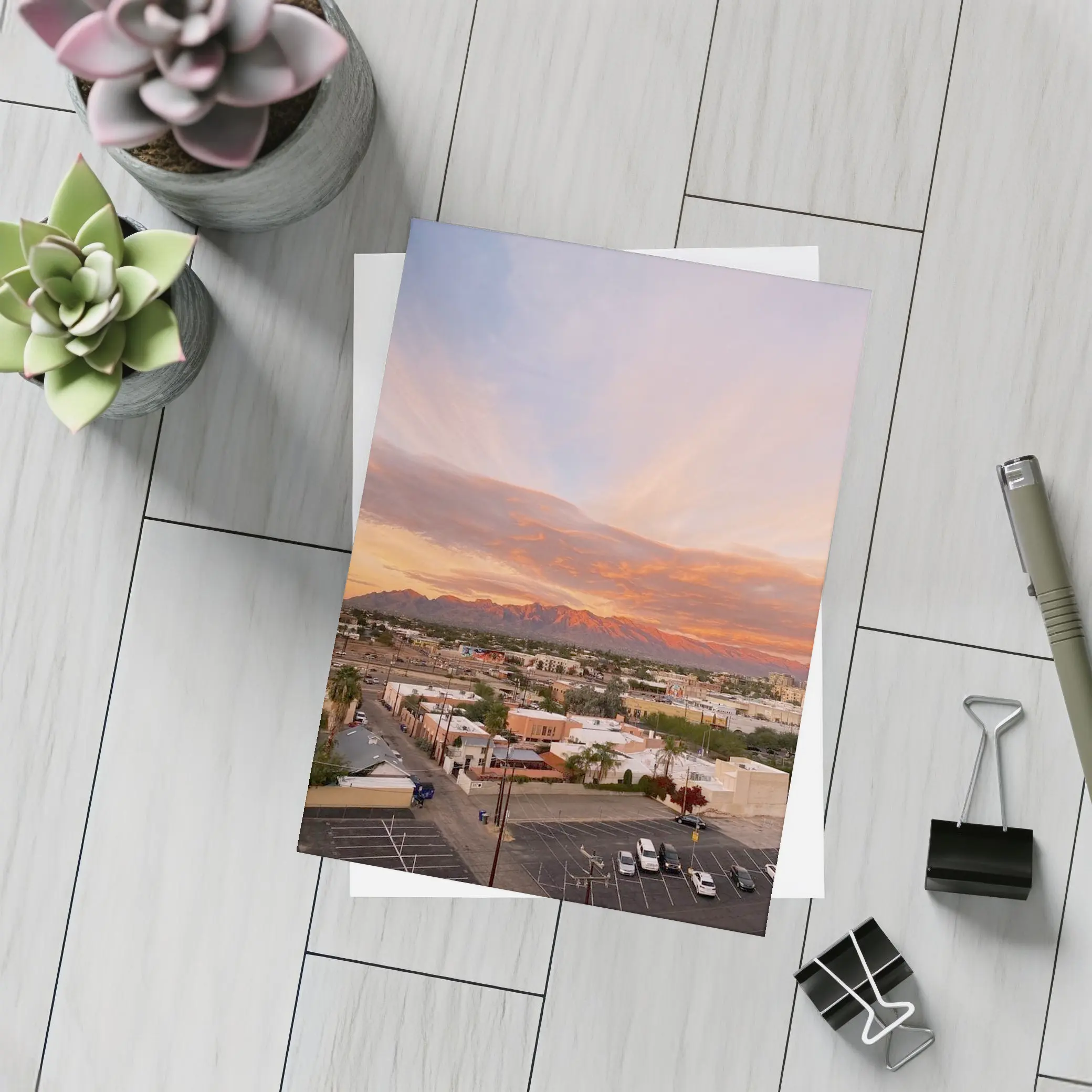 Tucson Arizona Sunset Mountains City View – Postcards