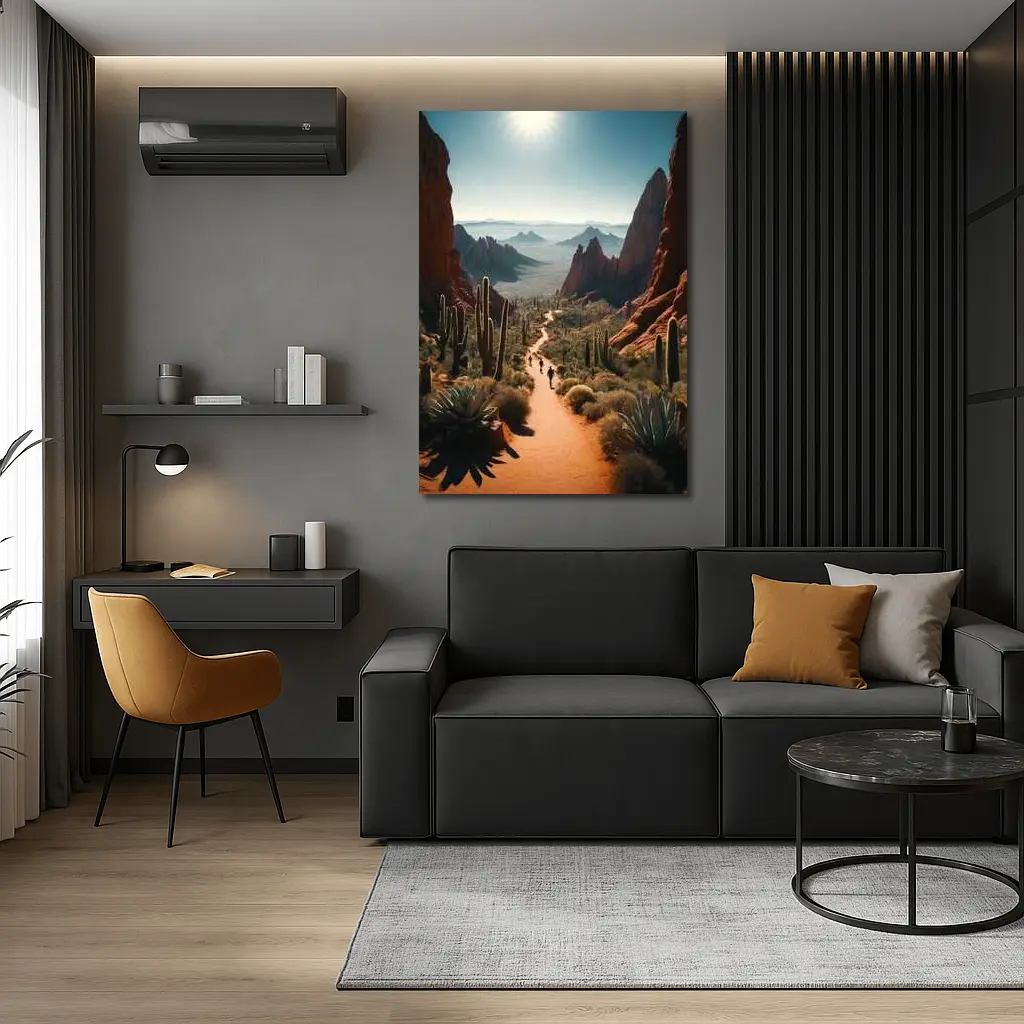 Desert Canyon Trail With Saguaro Cacti – Wall Art